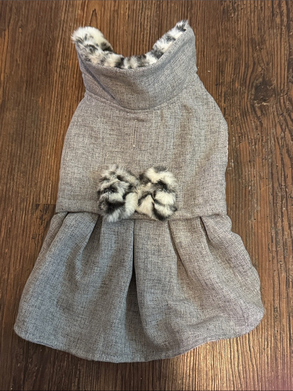 Gray Faux-Fur Trim and also Lined Dog Dress or Coat - Stylish Pet Apparel